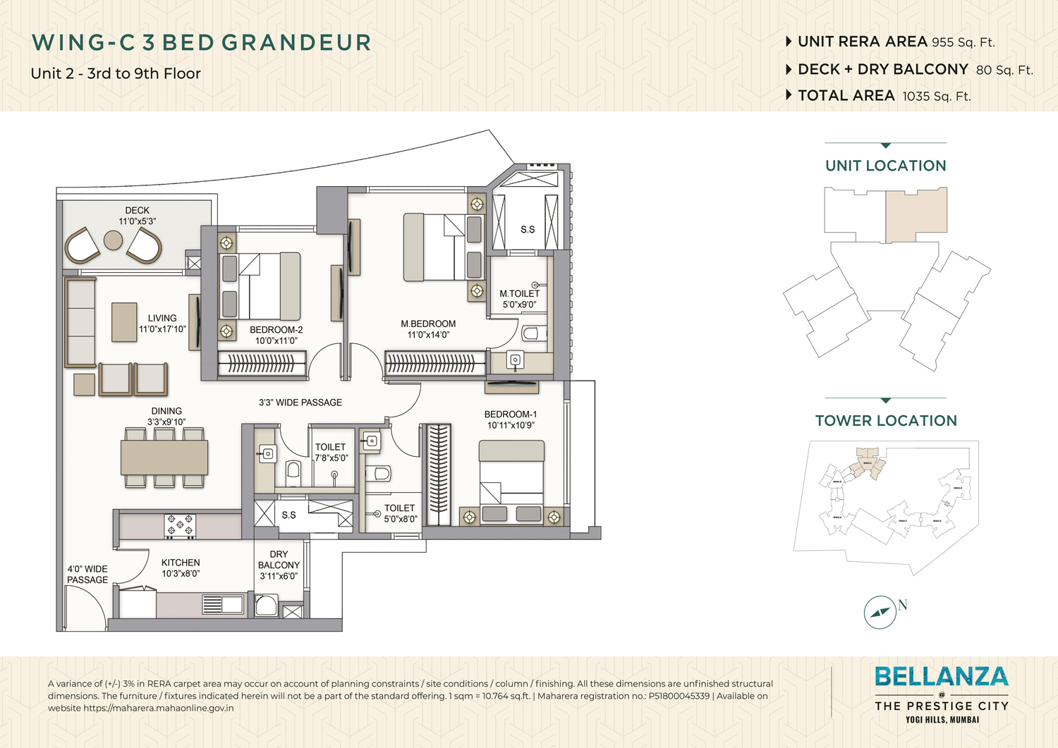 955-sq-ft - 3 BHK