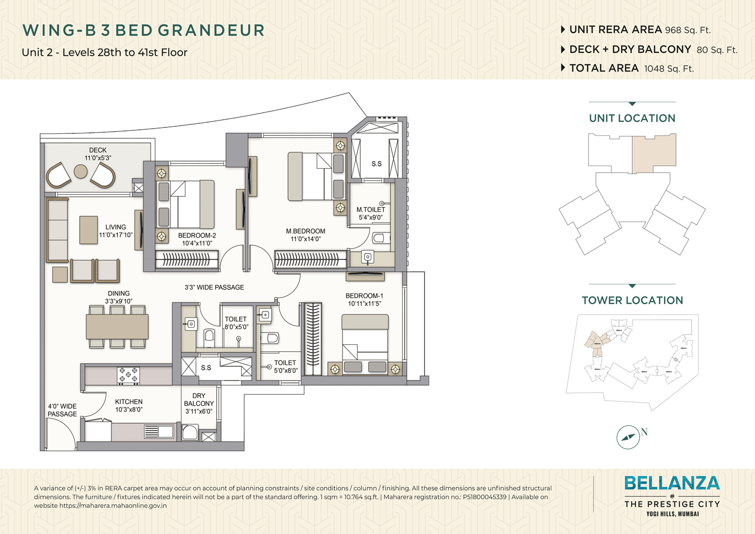 968-sq-ft - 3 BHK