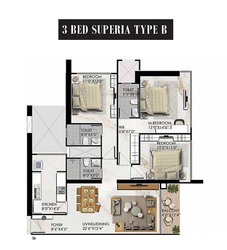 3 BHK Superia- 1245 Sqft