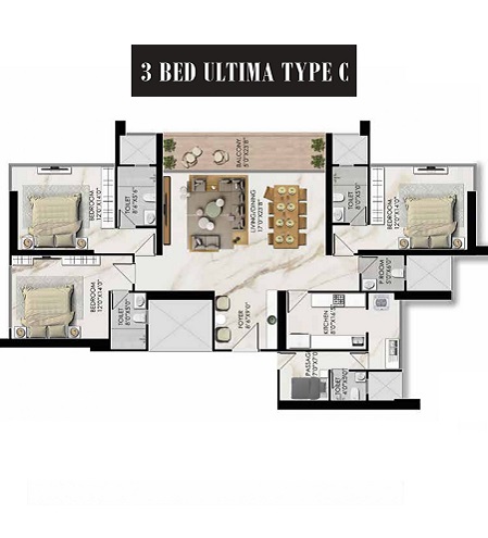 3 BHK Ultima- 1731 Sqft